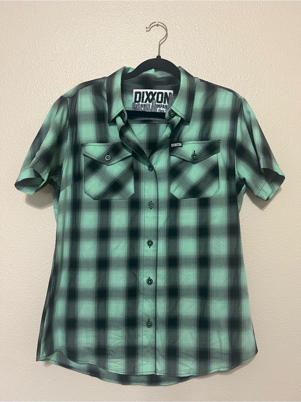 DIXXON Mint Green & Black Plaid Short Sleeve Button-Up Shirt